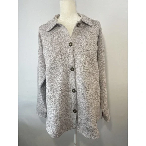 MWL (Re)sourced Sweater Fleece Shirt-Jacket Size Medium in Heather Pale Thistle - Picture 1 of 15